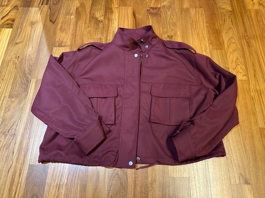 Maroon cropped jacket clearance