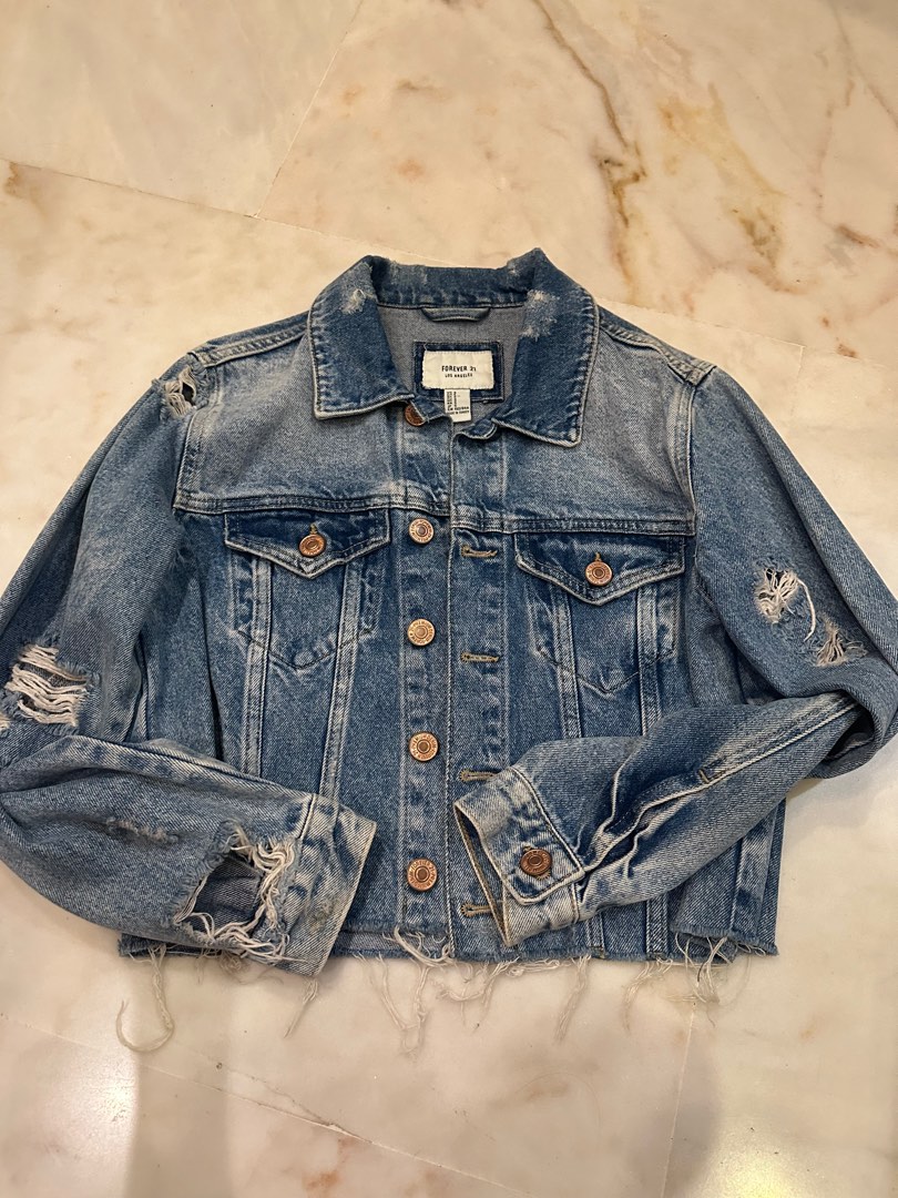 Forever 21 ripped denim jacket top