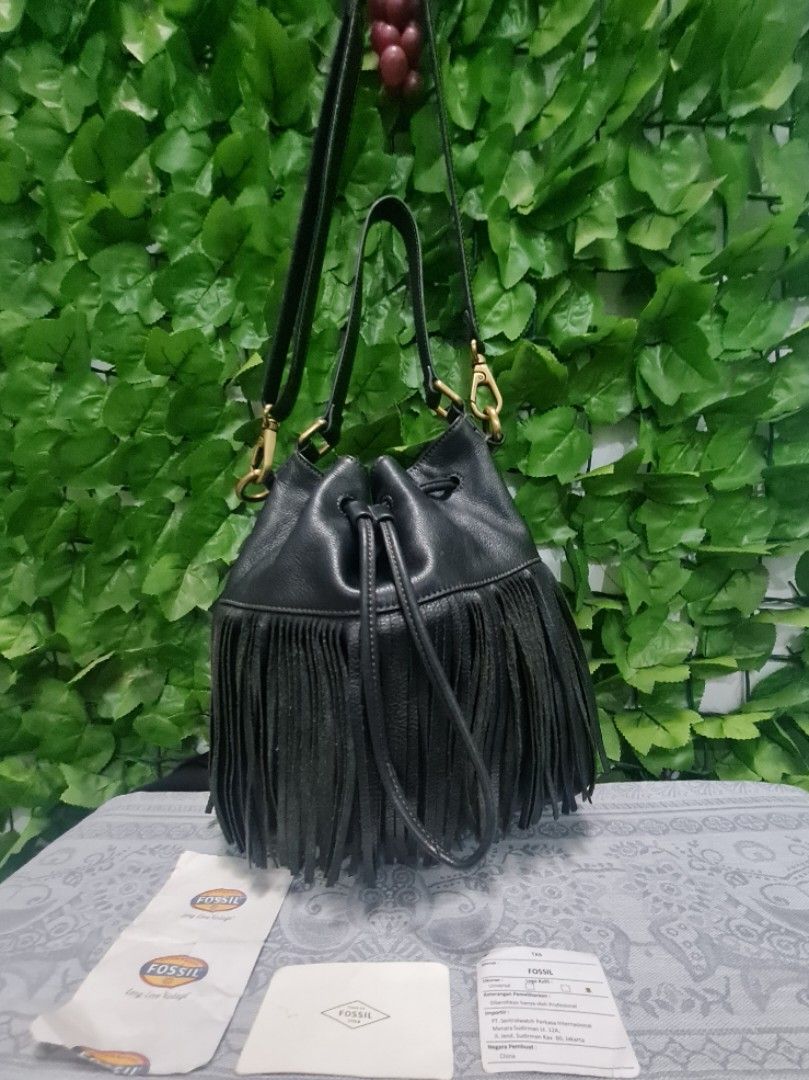 Fossil Jules Large Fringe Drawstring Zb 6791001 Satchel Bags Black PL