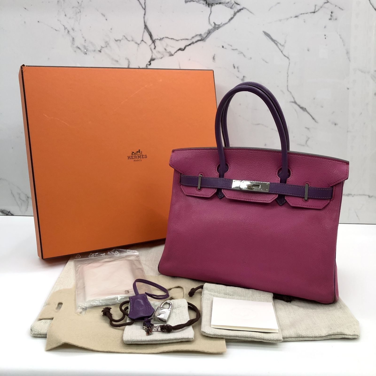 HERMES BIRKIN 30 PINK PURPLE BI COLOUR SQUARE L STAMP HANDBAG