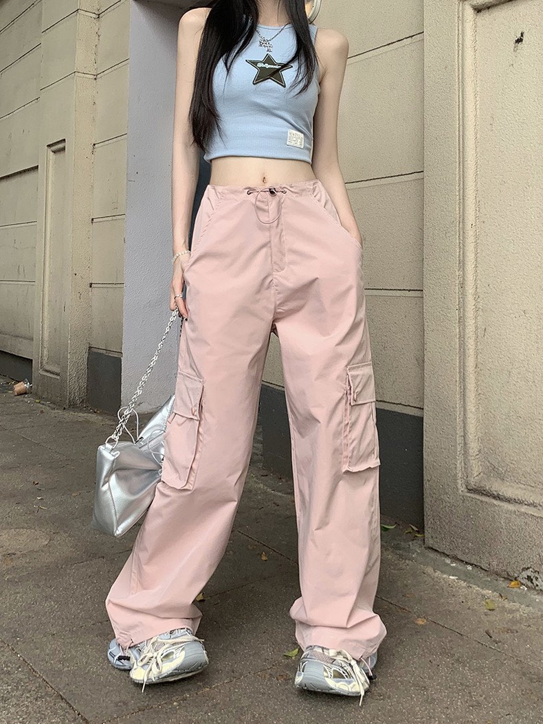 INSTOCK bnwt pink cargo parachute pants ulzzang casual retro