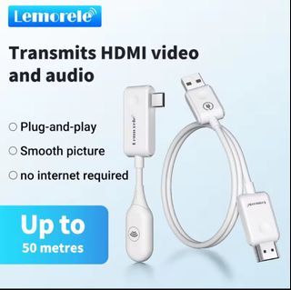 Lemorele USB-C to HDMI Wireless Transmitter Receiver Extender Kit 1080P 60Hz 50M Wireless Display Dongle for Macbook iPad Phone Camera Streaming Gaming Console to TV Monitor Projector