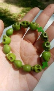 Made in Mexico green turquoise skull rosary bracelet  offers spiritual lesson life and death