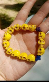 Made in Mexico yellow turquoise skull rosary bracelet offers spiritual lesson life and death