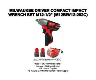 MILWAUKEE DRIVER COMPACT IMPACT WRENCH SET M12-1/2" (M12BIW12-202C)