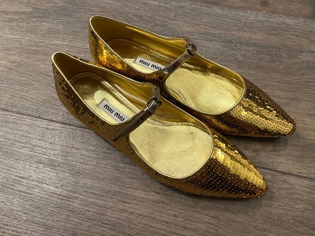 Miu miu Mary Jane gold Sequins shoes Carousell