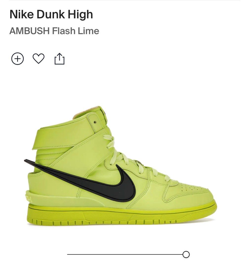 全新有盒Nike Dunk High AMBUSH Flash Lime, 男裝, 鞋, 波鞋- Carousell