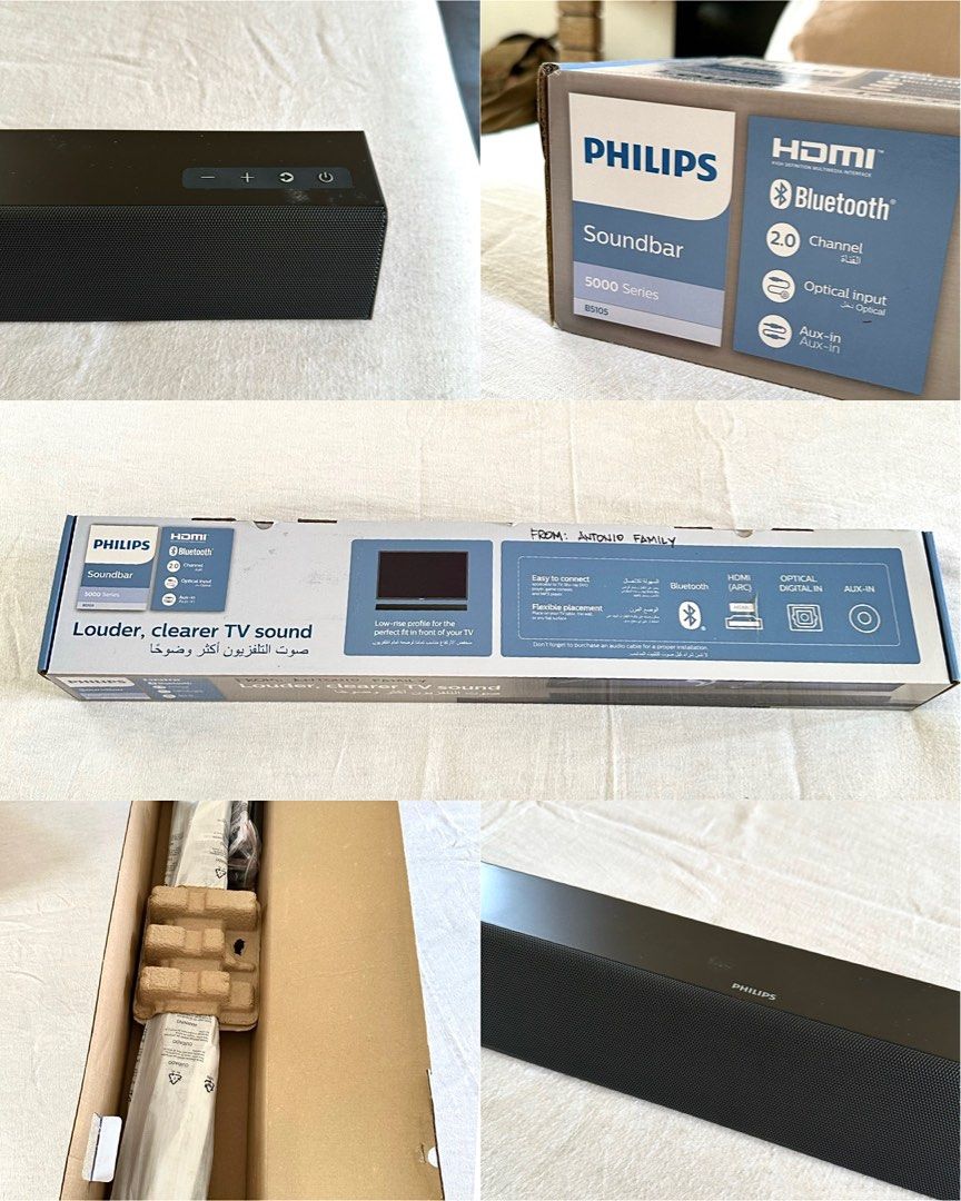 Philips B5105 Bluetooth Soundbar (Category: Soundbars, Speakers & Amplifiers) located in Quezon City. Submitted by mrskul (Listing ID 1286215612, Image 1). Description: Brand New. I only opened the box so i can take these photos. Original Price ₱9995 Check more details here: https://www.philips.com.ph/c-p/TAB5105_37/soundbar-speaker#see-all-benefits.