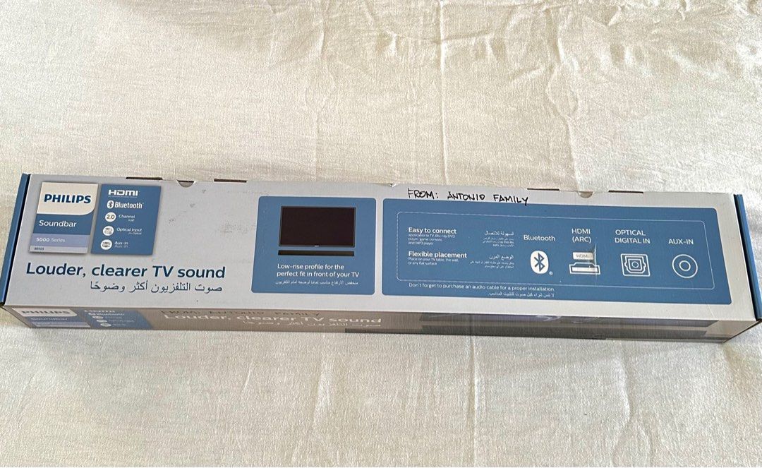 Philips B5105 Bluetooth Soundbar (Category: Soundbars, Speakers & Amplifiers) located in Quezon City. Submitted by mrskul (Listing ID 1286215612, Image 2). Description: Brand New. I only opened the box so i can take these photos. Original Price ₱9995 Check more details here: https://www.philips.com.ph/c-p/TAB5105_37/soundbar-speaker#see-all-benefits.