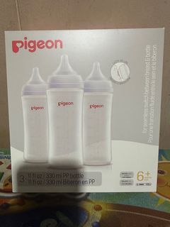 Pigeon PP Nursing Bottle Wide Neck, Streamlined Body, Natural Feel, Easy to Clean, 11.2 Oz(Pack of 3), Includes 3pcs L Nipples