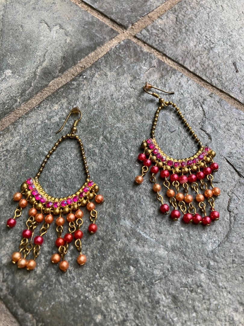 Red and hotsell gold chandelier earrings