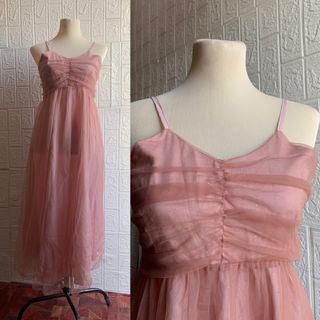 Pink Flowy Tulle Mesh Formal Maxi Long Dress