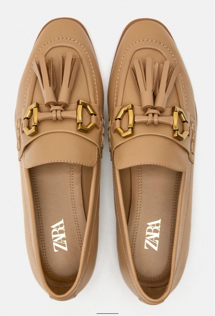 Preloved Zara Tassle Loafers Sand Brown size EUR 38 24.6cm