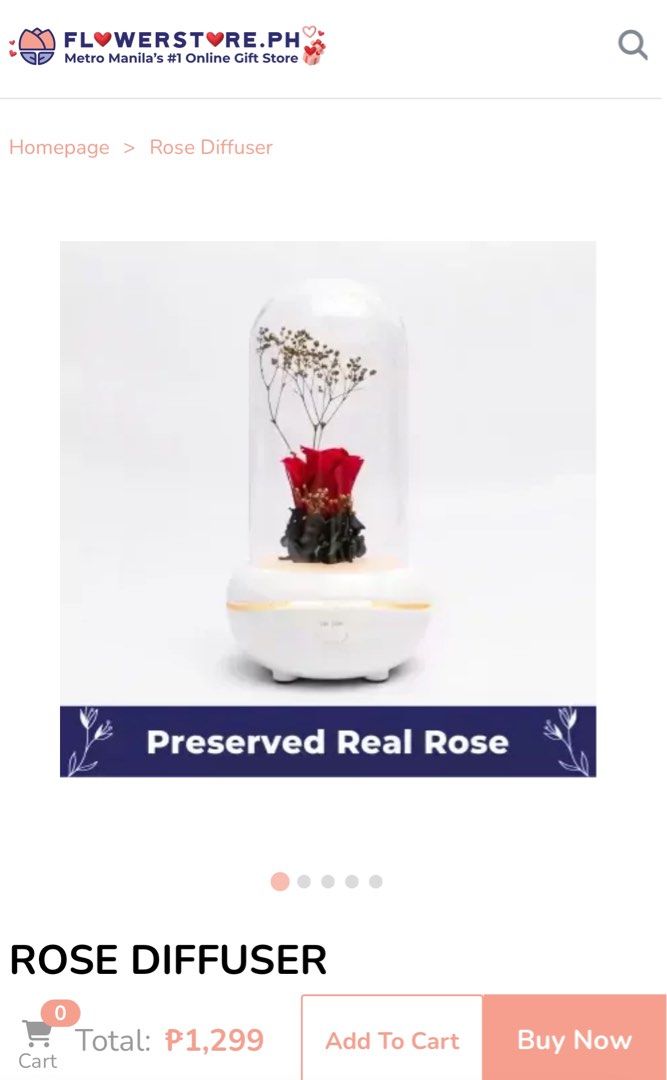 Real Rose Diffuser (Category: Fragrance & Deodorants) located in Makati City. Submitted by iconikarl (Listing ID 1286241089, Image 1). Description: 3 colors available. ✅ Red ✅ White ✅ Pink SRP 1,299. Less 300 pesos Perfect for Valentines.