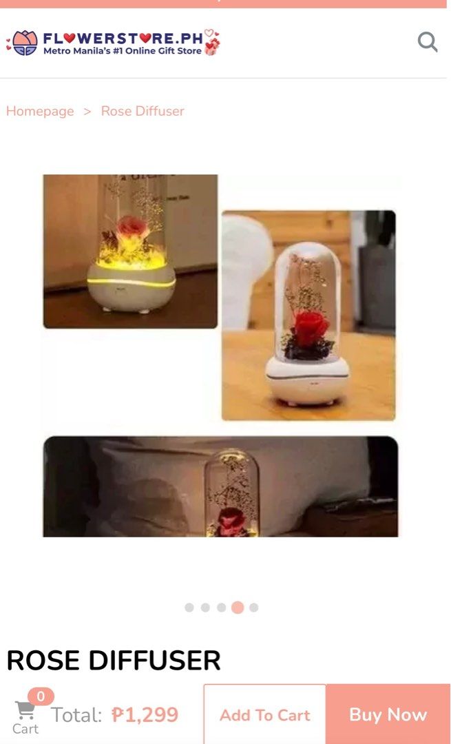 Real Rose Diffuser (Category: Fragrance & Deodorants) located in Makati City. Submitted by iconikarl (Listing ID 1286241089, Image 2). Description: 3 colors available. ✅ Red ✅ White ✅ Pink SRP 1,299. Less 300 pesos Perfect for Valentines.