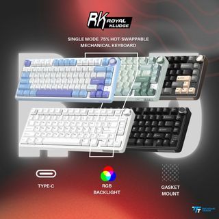 Royal Kludge RK R75 Mechanical Keyboard Wired with Volume Knob 75% TKL Custom Gaming Keyboard Gasket Mount RGB Backlit with Software MDA Profile PBT Keycaps Hot Swappable