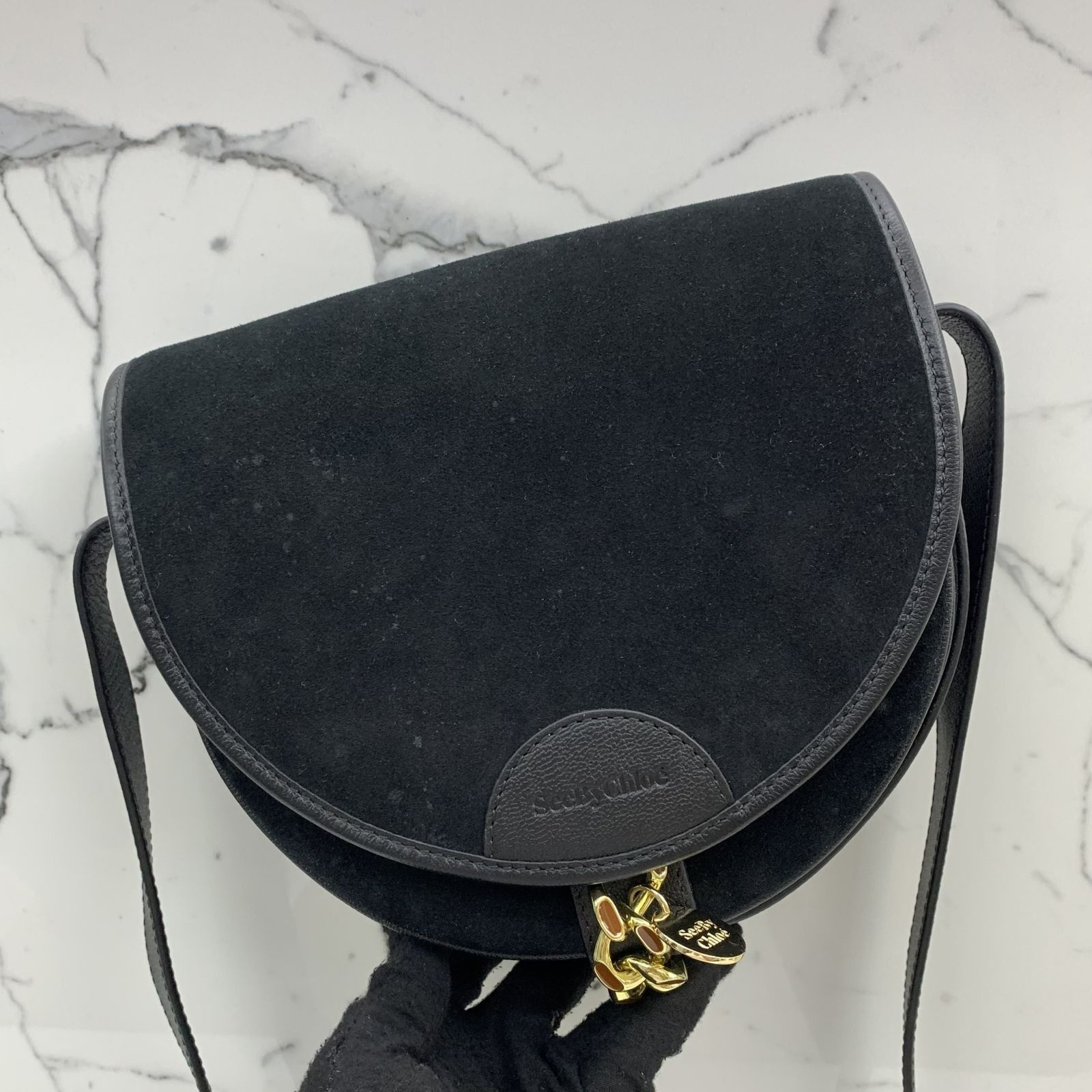 SEE BY CHLOE BLACK SMALL MARA SADDLE CROSSBODY BAG 247003484 KM