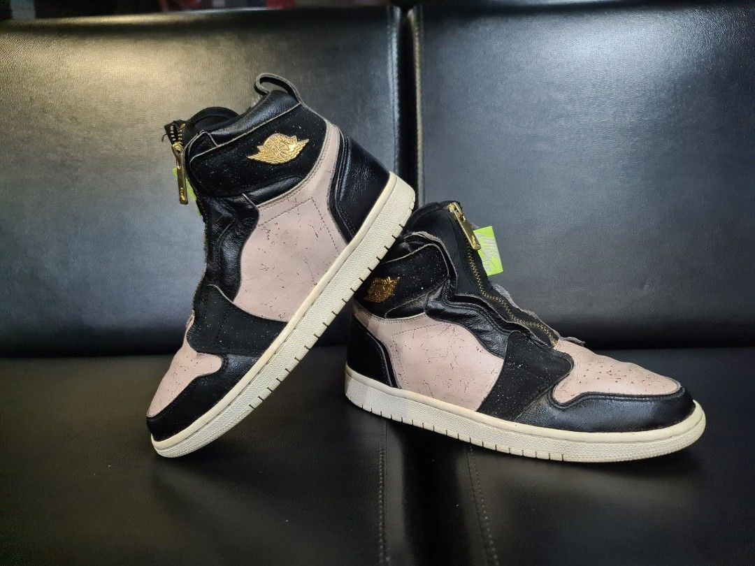 Sepatu WMNS Aj1 Air Jordan 1 High Zip Silt Womens black Metallic Gold Phantom Silt Size 38 Sepatu Uk Kecil Anak Cewek Authentic Original By Depatu