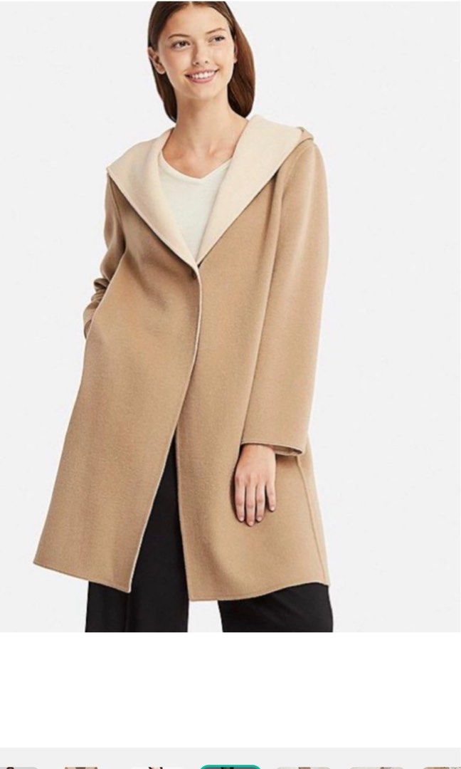UNIQLO double face hooded wool blend coat jacket Women s Fashion Coats Jackets and Outerwear on Carousell