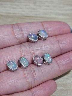 White Opal Stone Oval Earrings
