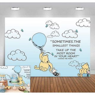 Wininie The Pooh Background Light Blue Hot Air Kids Baby Shower Birthday Party Backdrops White