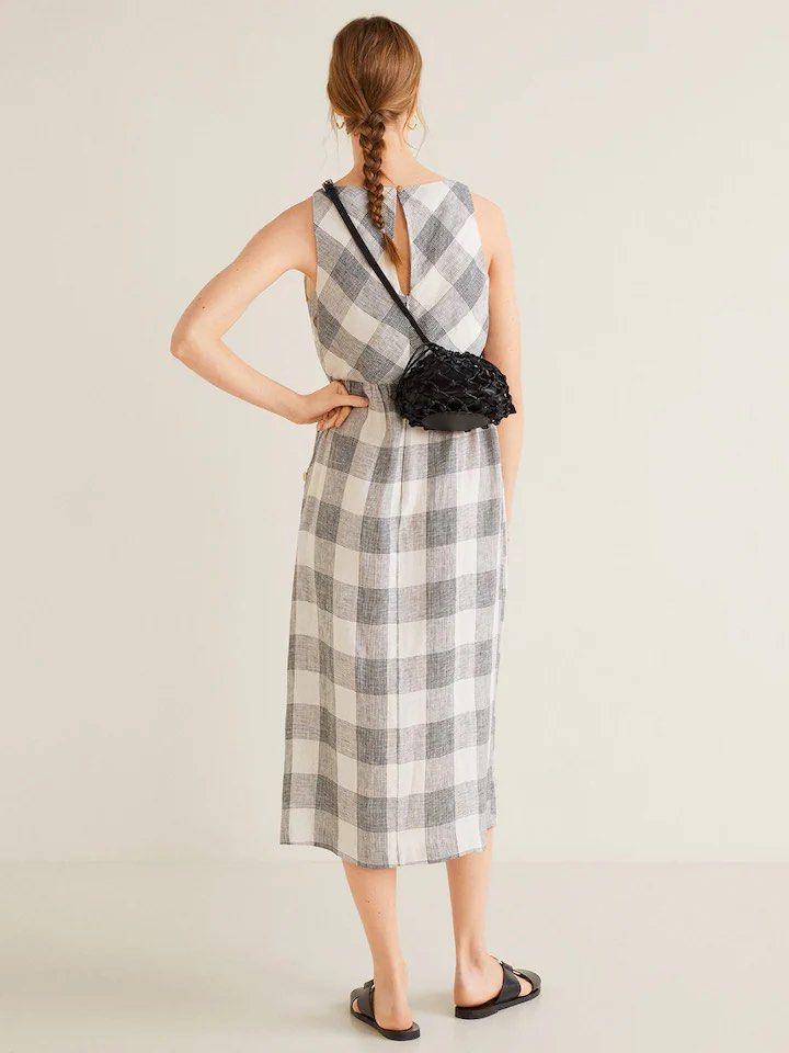 Mango checked linen dress top