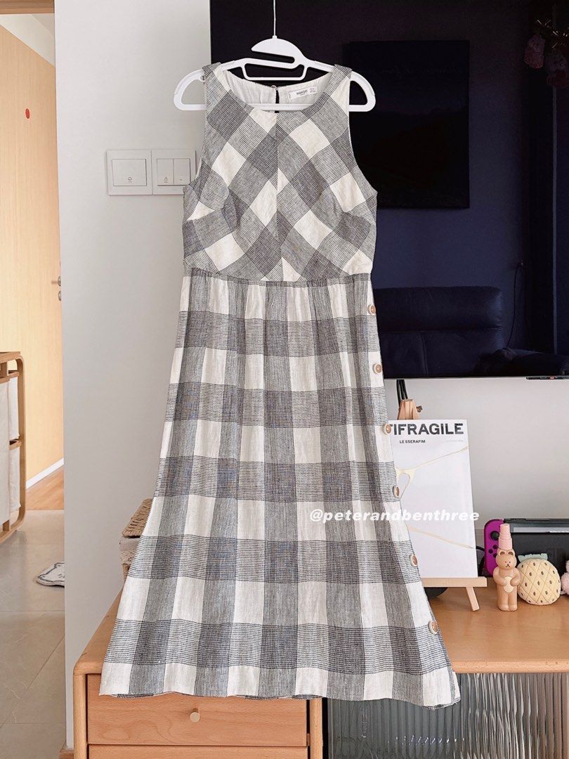 Mango checked linen dress sale
