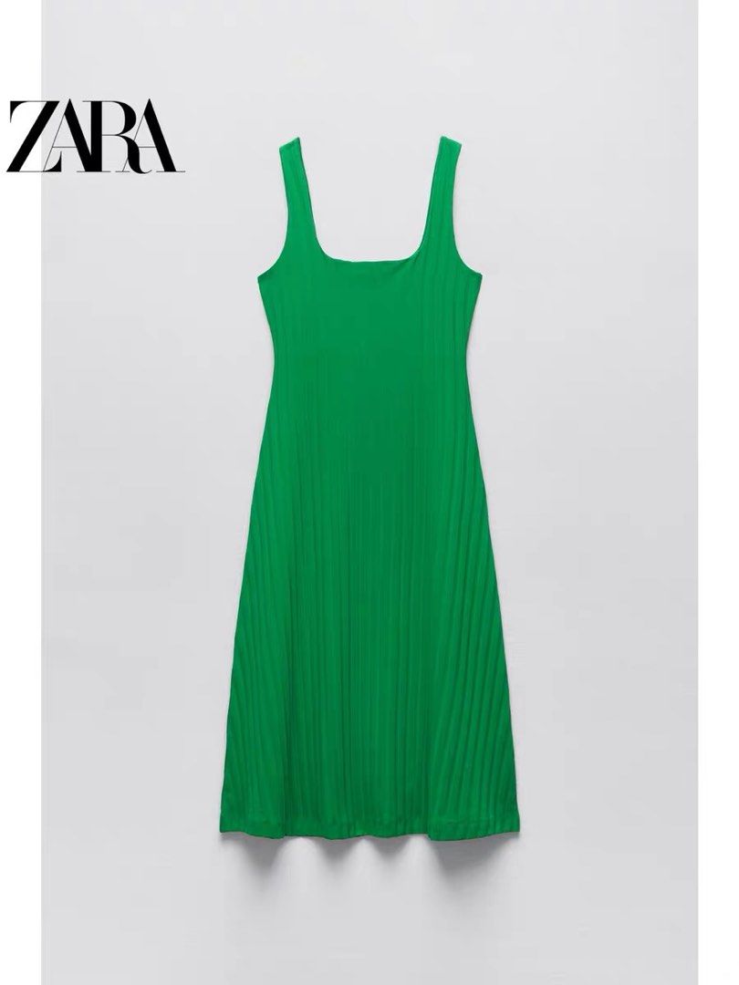 Zara dress in cotton stretchy green, Women's Fashion, Dresses & Sets,  Dresses on Carousell