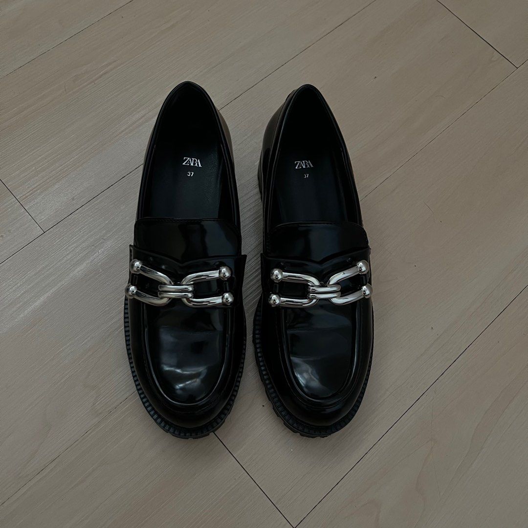 ZARA Embellished Track-sole Loafers (Category: Loafers) located in Manila. Submitted by saydeclutter (Listing ID 1286329749, Image 1). Description: used once only sawa na ko agad 24cm orig price - ₱3,295 LP posted; preferred to keep instead selling it lower no low-ballers buyer covers sf .
