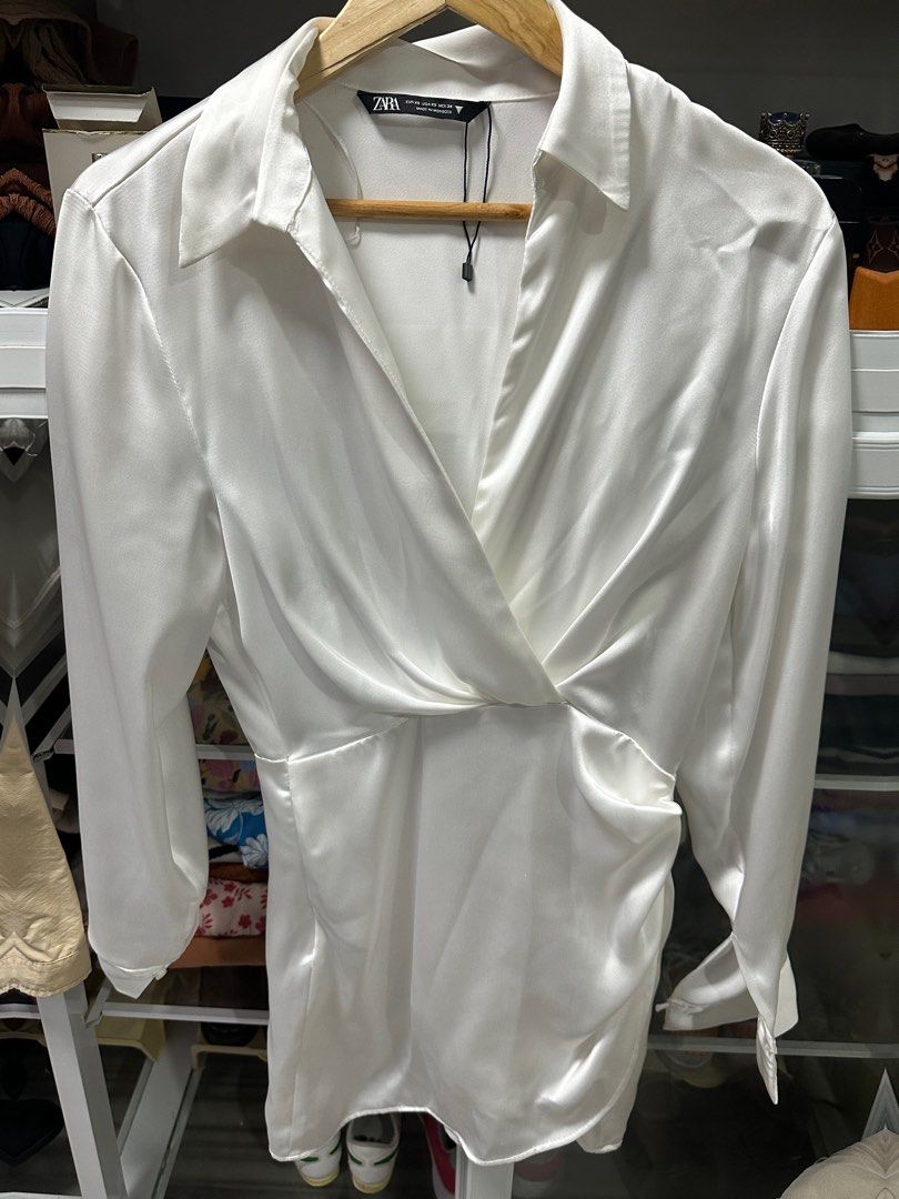 white satin dress zara ZARA. T.xs Hibuy market Wedding Dresses Long Sleeve White