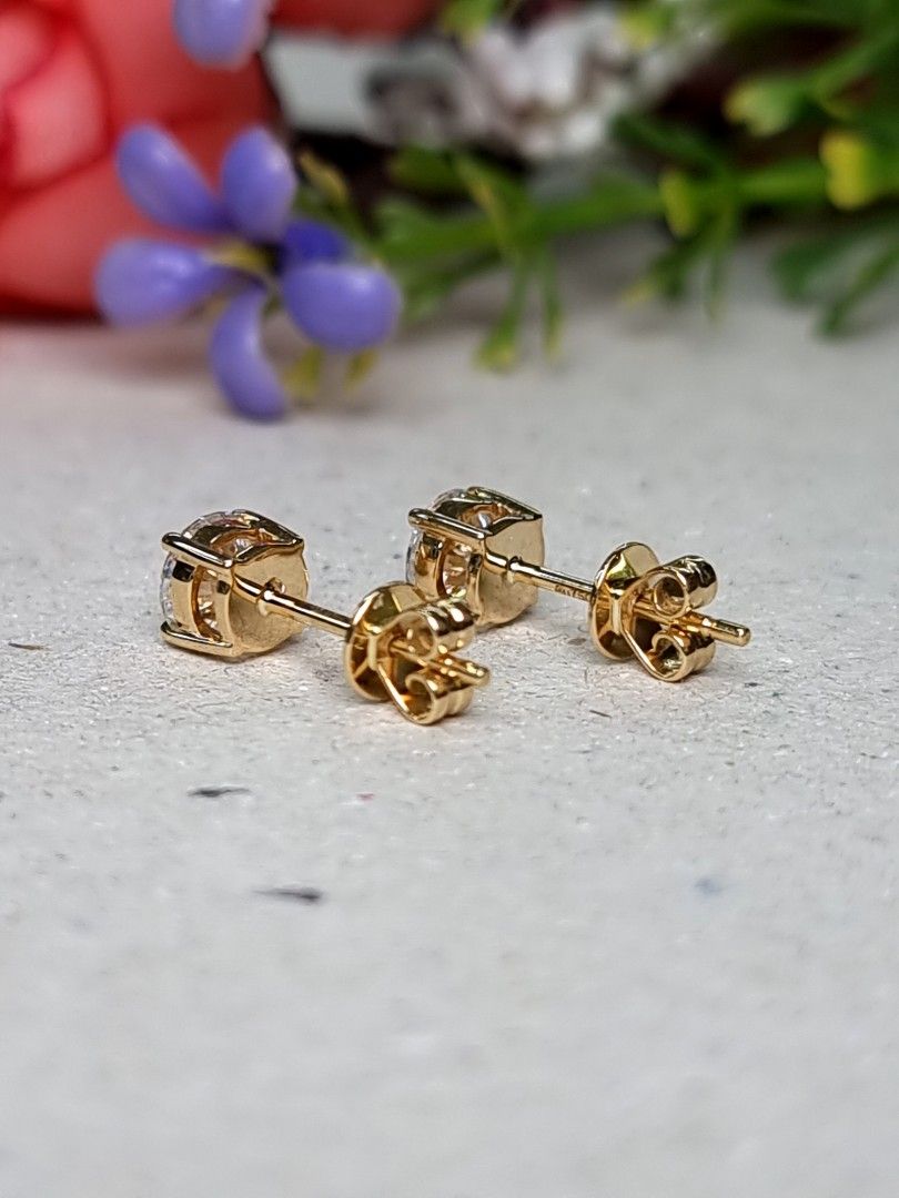 0.50ct x 2 Real 18K Yellow Gold Moissanite Diamond Earring