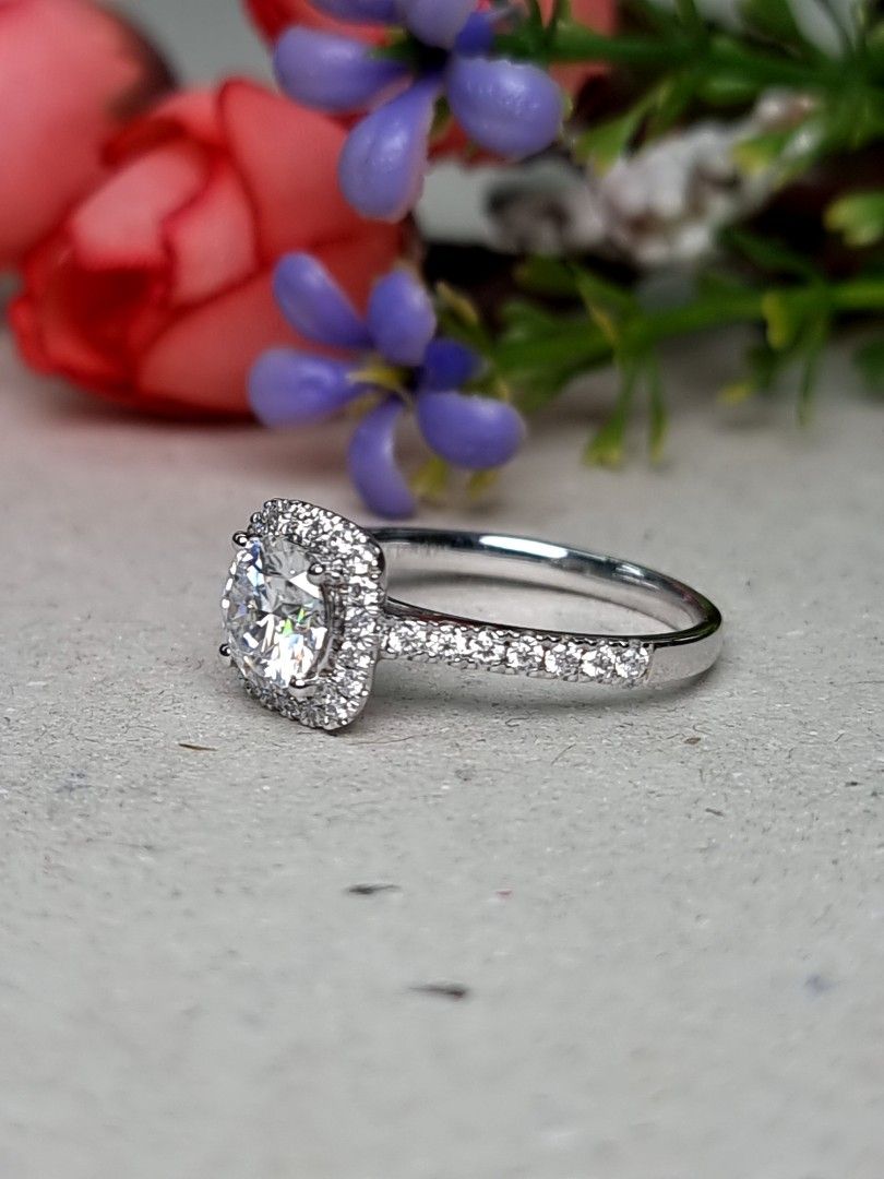 1.00ct Real 18k White Gold Moissanite Diamond Ring
