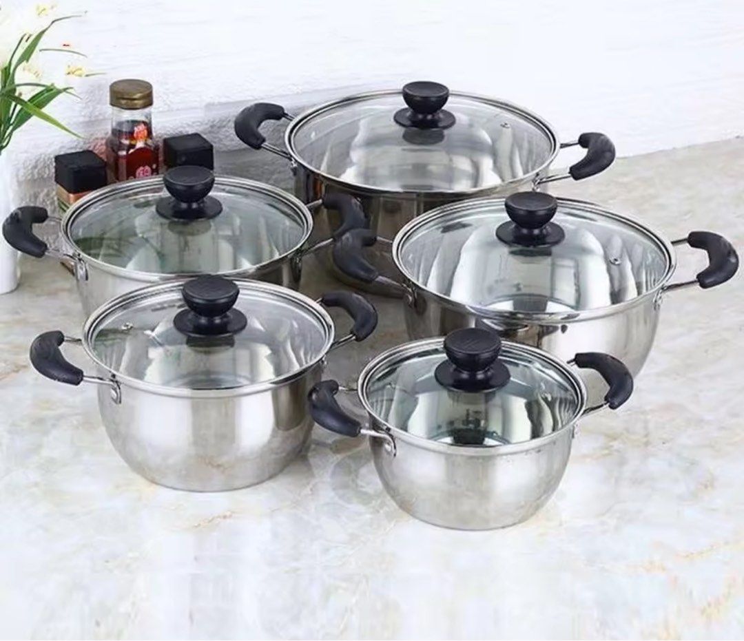 5pcs Stainless Steel Pot Set Furniture Home Living Kitchenware Tableware Cookware Accessories on Carousell