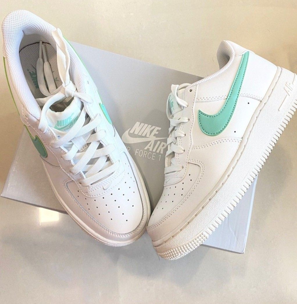 85 CHEAPEST AUTHENTIC NIKE AIR FORCE 1 WHITE TEAL EMERALD TIFFANY GREENISH BLUE SNEAKER SHOES SIZE EU 38.5