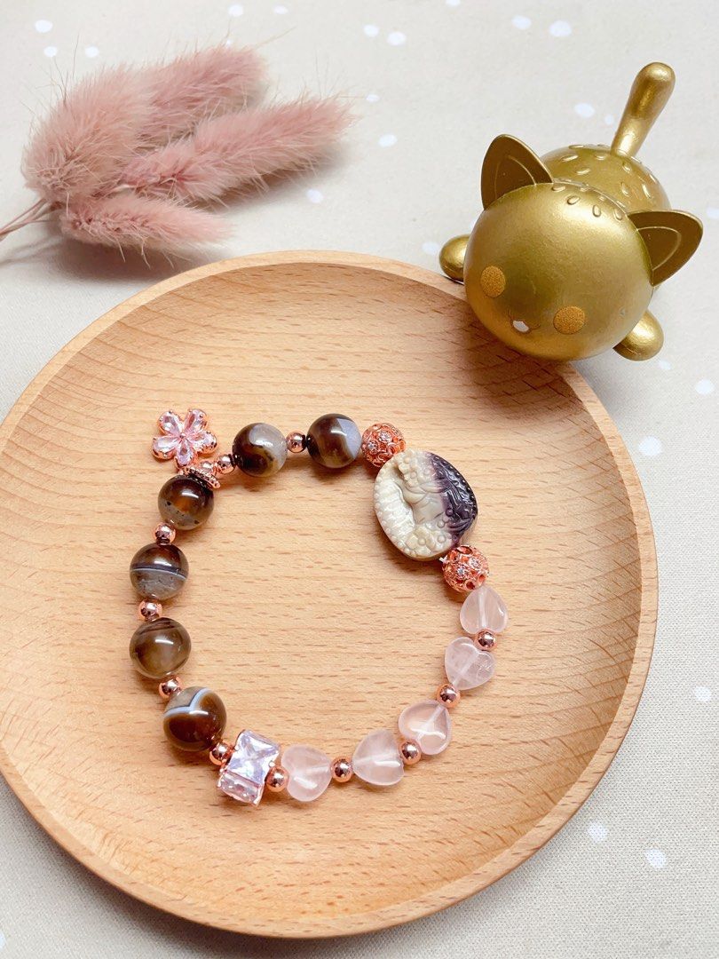 Bowswana Agate Rose Quartz Crystal Bracelet