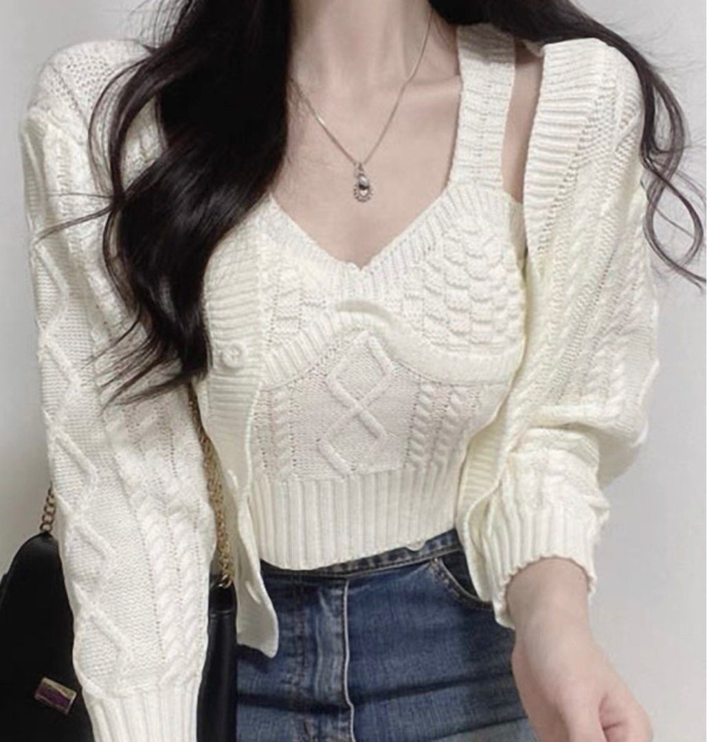 🌸 EXCLUSIVE: Stylenanda piece Cable Knit cami Top Braided