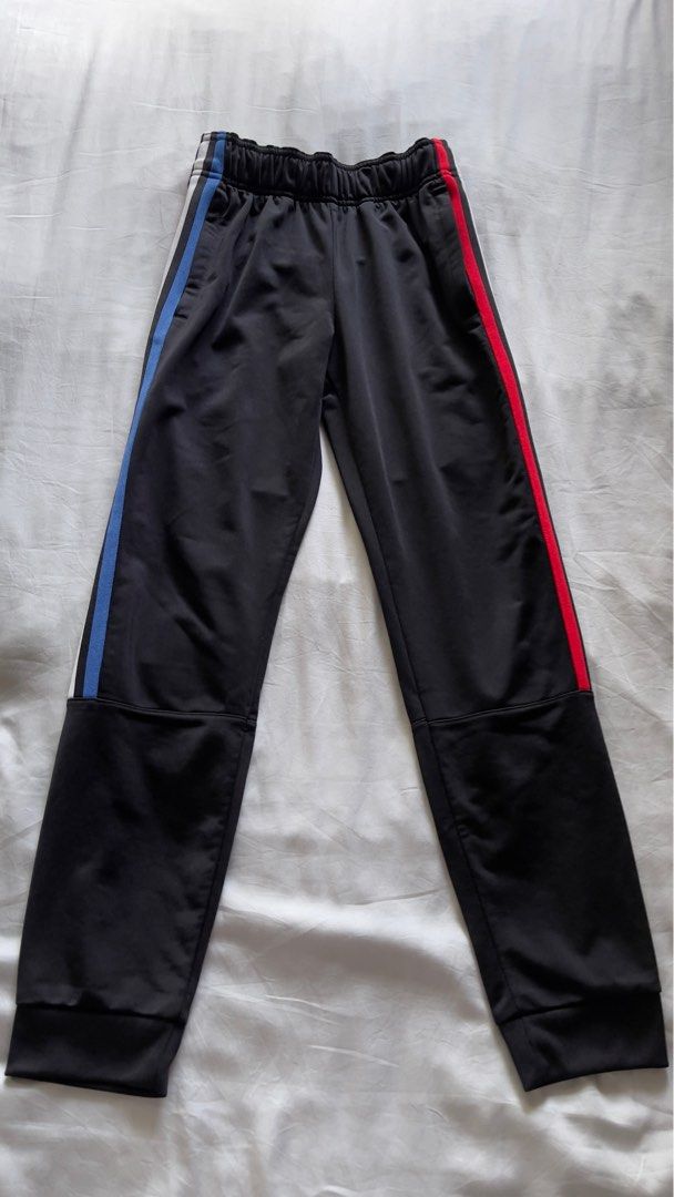 White adidas pants with blue stripes cheap
