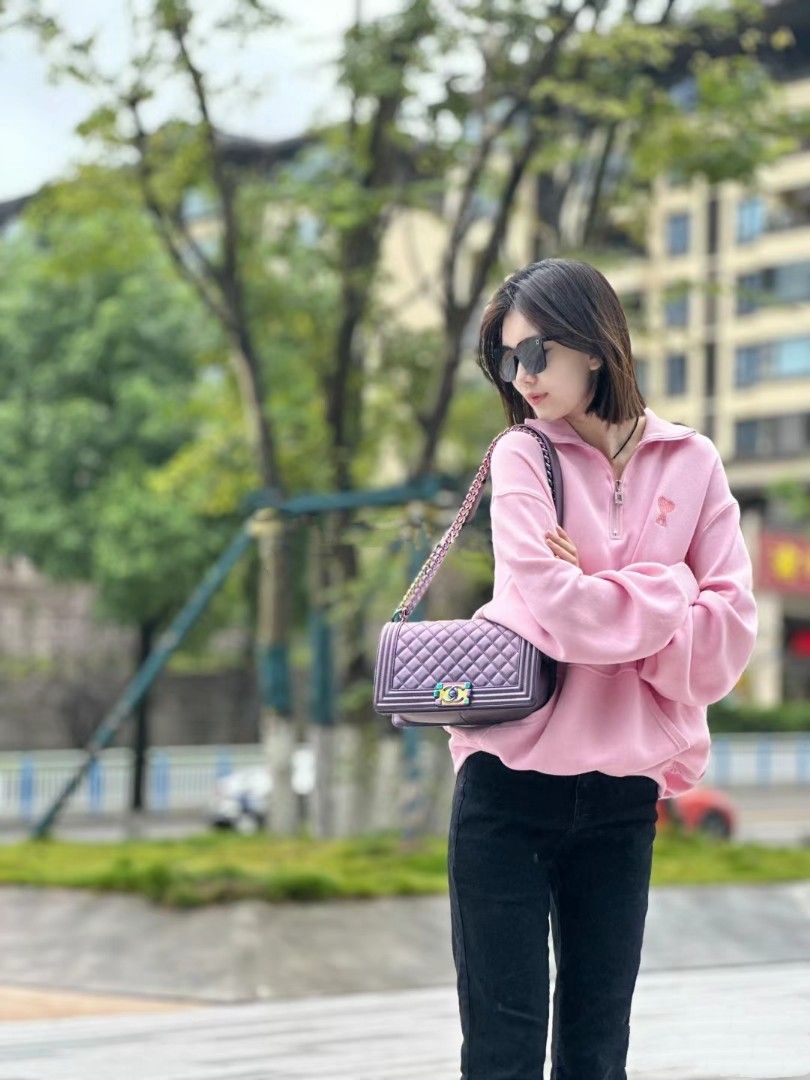 Chanel iridescent boy bag purple hotsell
