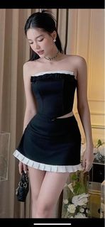black tube top and skirt