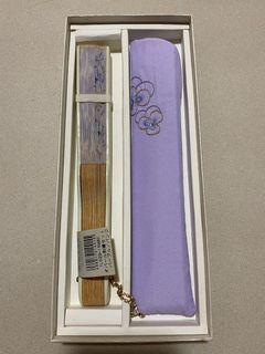 Elegant Japanese Folding Hand Fan with Jewelry Charms and Case |Embroidered |Brand new with box|