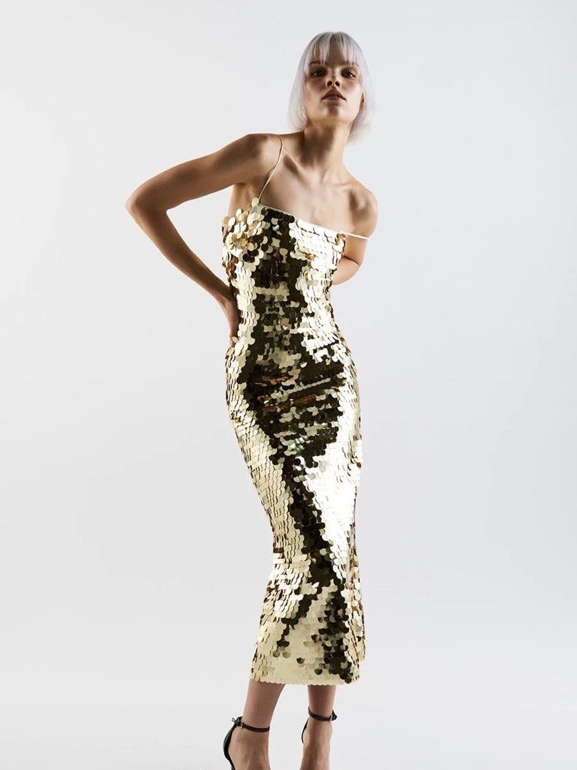 Gold Sparkly Sequin Christmas Party Club Dress Women s Fashion