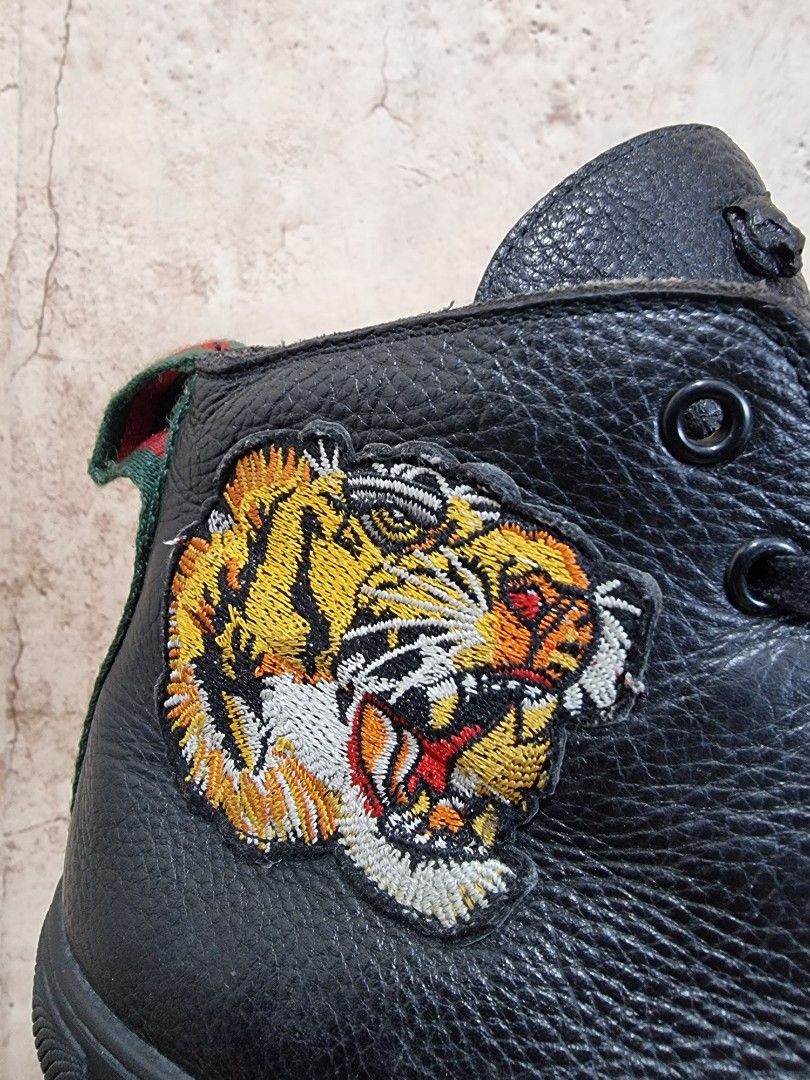 Gucci Major Embroided Tiger on Leather Hightop Sneakers
