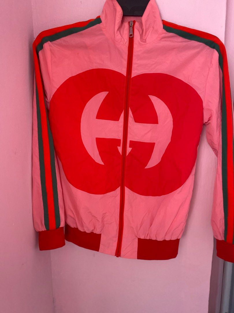 GUCCI PINK GG LOGO TRACKS JACKET AUTHENTIC Women s Fashion Activewear on Carousell