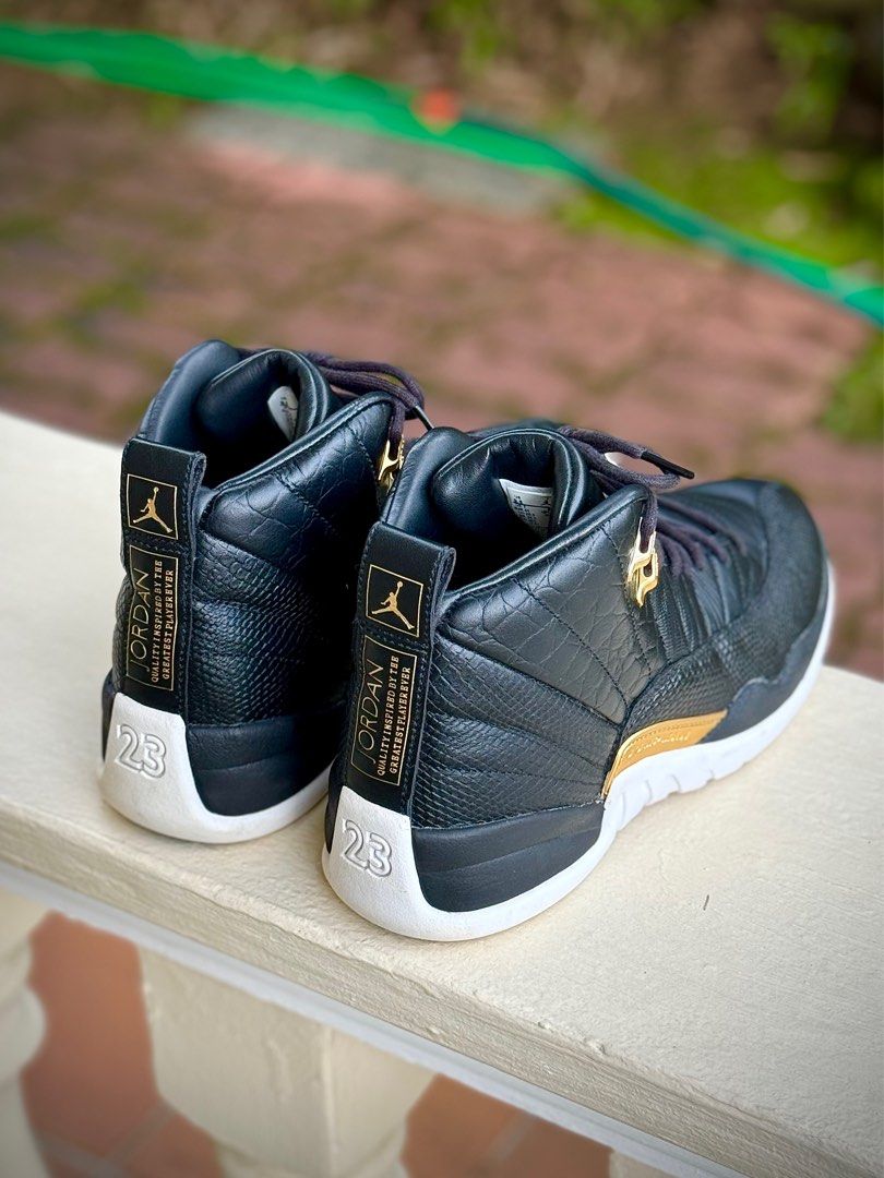 Jordan 12 Black Metallic Gold uS9M Men s Fashion Footwear