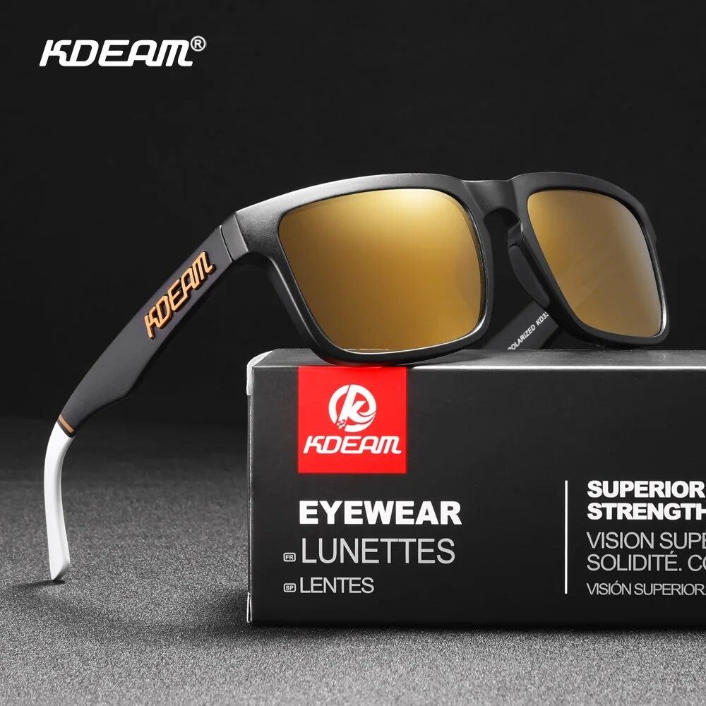 KDEAM Sport Mens Mirror Polarized Sunglasses Blue Shades Brand Designer  Rectangle Outdoor Driving Sun Glasses Women With Box