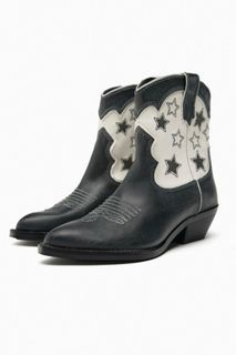 Leather Cowboy Ankle Boots with Stars