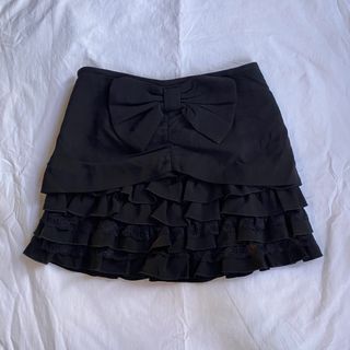 [SALE] Lolita Coquette Black Ruffle Lace High Waisted Mini Skirt with Bow
