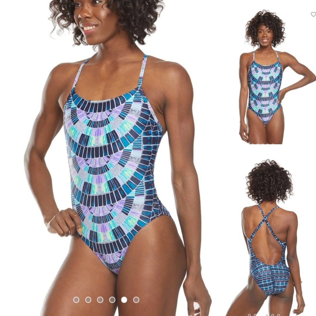M SPEEDO MOSAIC MAZE RELAY CROSSBACK ONE PIECE TRAINING SWIMSUIT