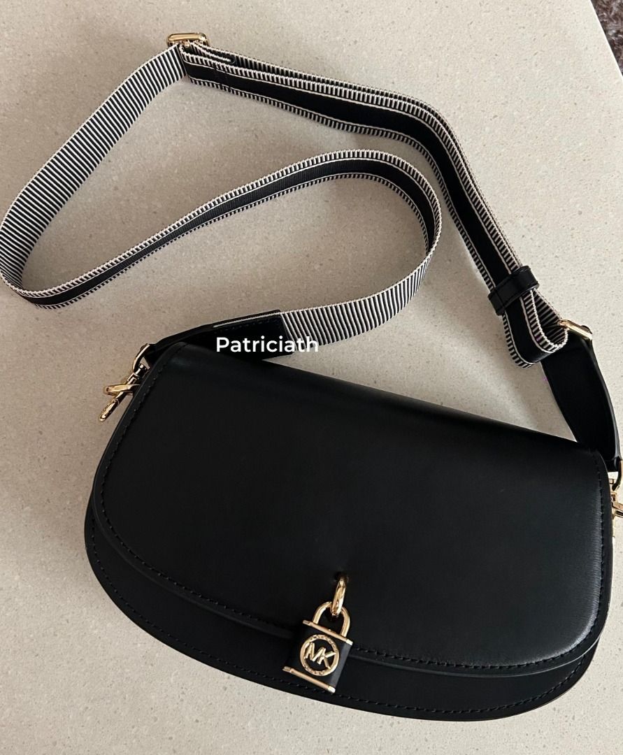 Michael Kors Mila Medium Leather Messenger Bag Black Hitam
