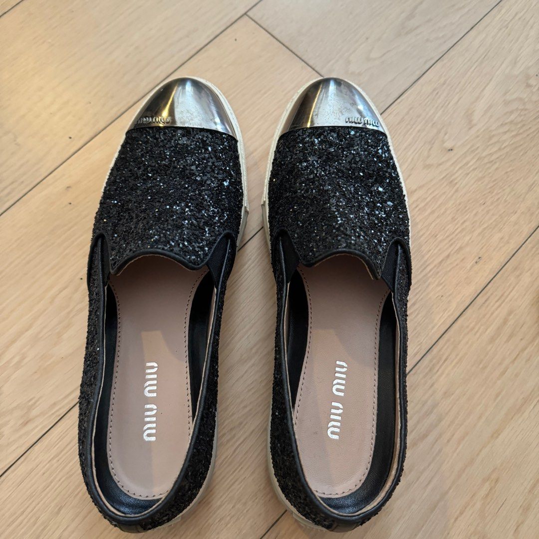 36 size MIU MIU glitter loafer slip on shoes size 36 Carousell